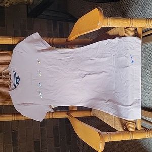 Nike Essentials iridescent logo dress in pink, size S